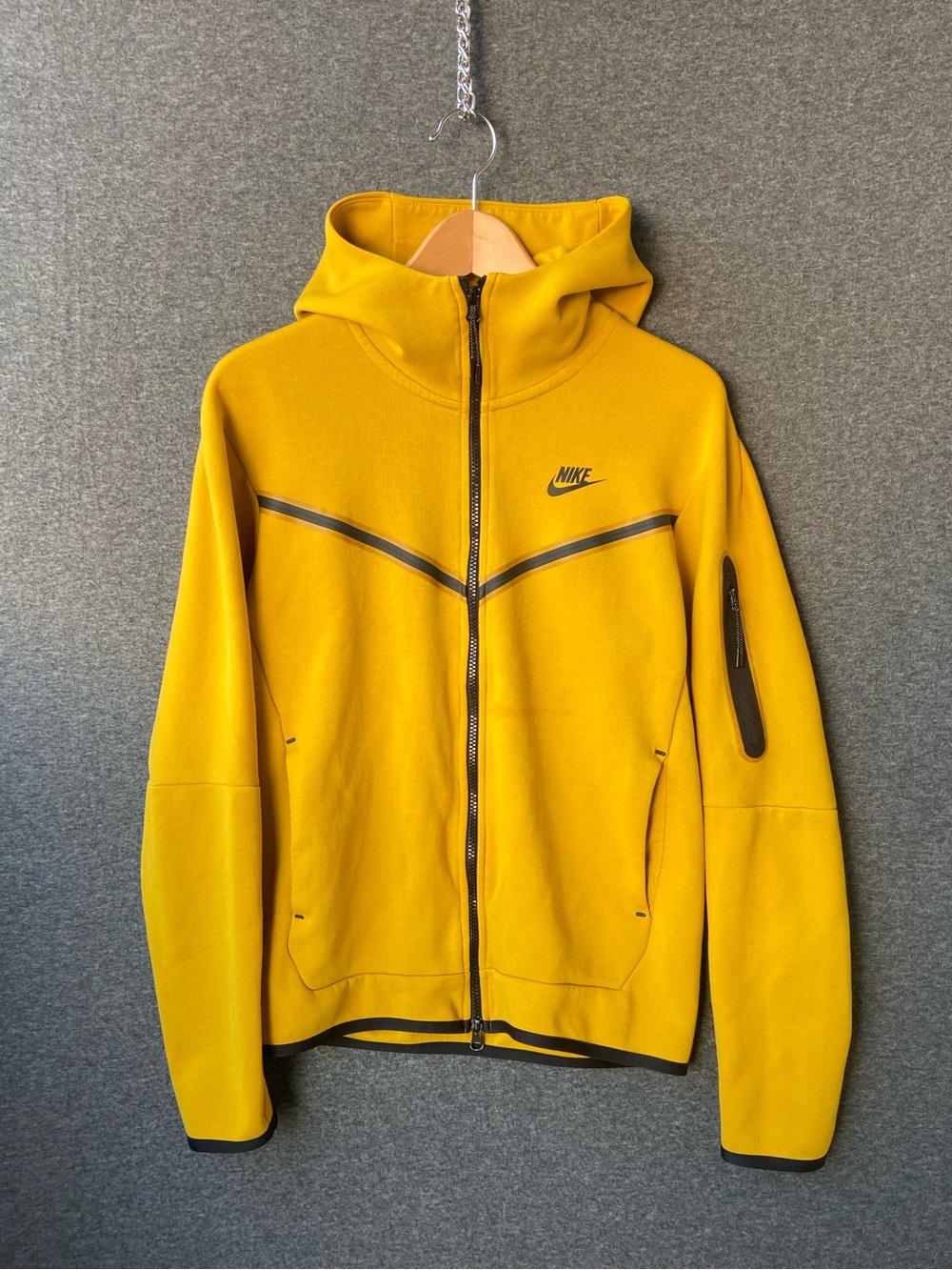 🔥 Nike Tech Fleece Full Zip Hoodie Small Mustard Yellow Gold Chevron Jacket Rare